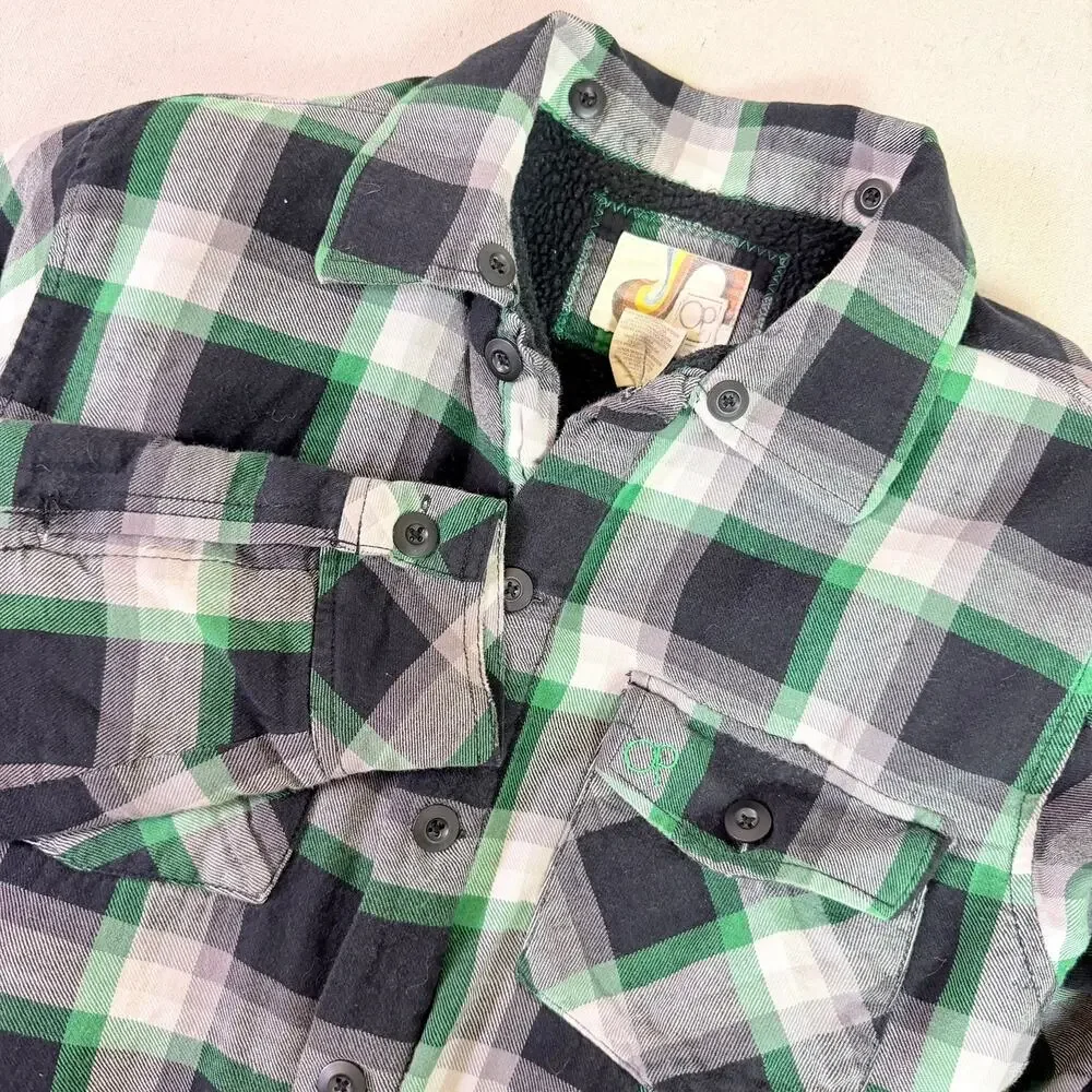 Ocean Pacific Plaid Flannel Sherpa Lined Shirt Jacket Men's M 90s Grunge Surfer